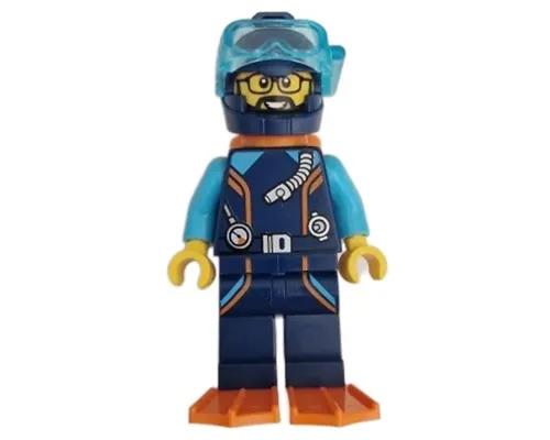 Arctic Explorer Diver - Male, Dark Blue Diving Suit and Helmet, Orange Air Tanks and Flippers, Trans-Light Blue Diver Mask, Beard and Glasses Image