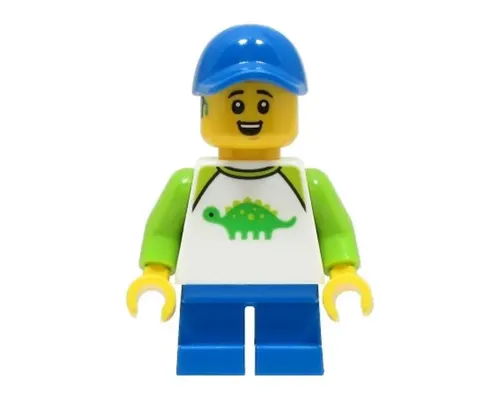 Boy - White Dinosaur Shirt with Lime Sleeves, Blue Short Legs, Blue Cap Image