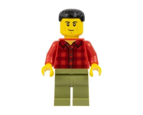 Plane Passenger - Male, Red Plaid Flannel Shirt, Olive Green Legs, Black Short Hair Image