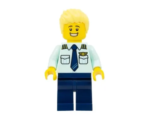 Passenger Plane Pilot - Male, Light Aqua Uniform Shirt with Tie, Dark Blue Legs, Bright Light Yellow Spiked Hair Swept Up Image