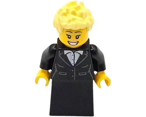 Carol Singer - Female, Black Suit Jacket with White Button Up Shirt, Black Skirt, Bright Light Yellow Spiked Hair Image