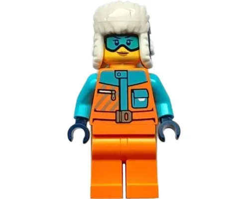 Arctic Explorer - Female, Orange Jacket, Dark Blue Ushanka Hat, Medium Azure Goggles Image