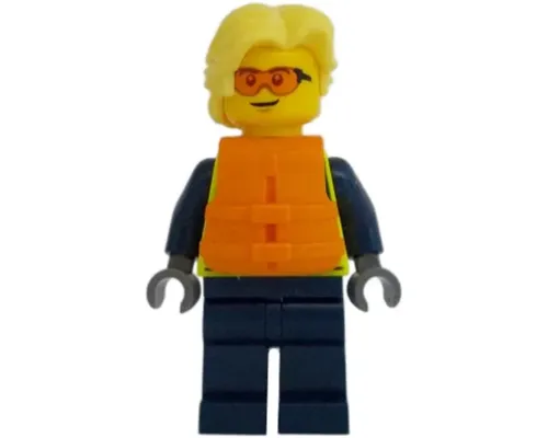 Police - City Officer Male, Neon Yellow Safety Vest, Orange Safety Glasses and Life Jacket, Bright Light Yellow Hair Image