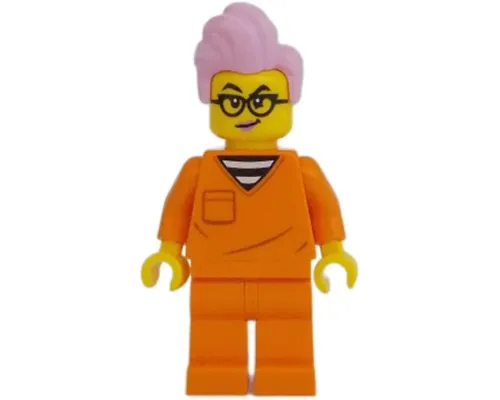 Police - City Jail Prisoner Female, Orange Prison Jumpsuit, Bright Pink Hair, Black Glasses Image