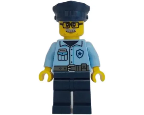 Police - City Officer Male, Bright Light Blue Shirt, Dark Blue Legs, Light Bluish Gray Moustache and Black Glasses Image