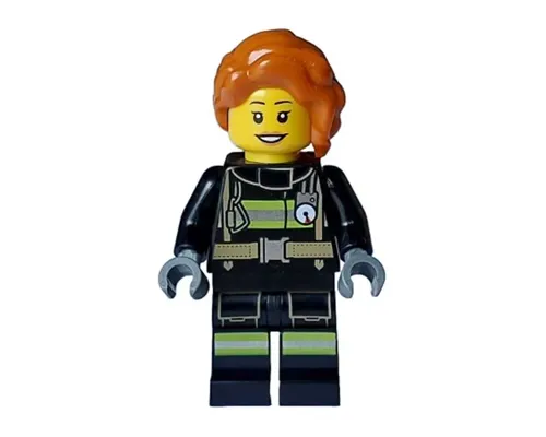 Fire - Female, Black Jacket and Legs with Reflective Stripes, Dark Orange Hair Wavy, Loose Braid Image