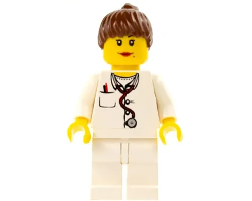 Doctor - Lab Coat Stethoscope and Thermometer, White Legs, Reddish Brown Female Ponytail Hair, Dual Sided Head Image