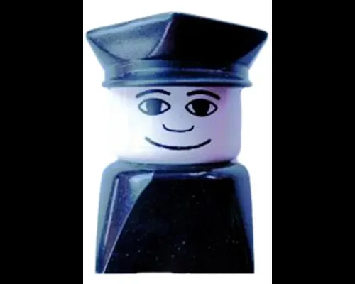 Duplo 2 x 2 x 2 Figure Brick Early, Male on Black Base, Black Police Hat, Wide Smile Image