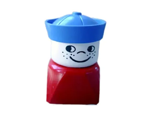 Duplo 2 x 2 x 2 Figure Brick Early, Male on Red Base, Blue Sailor Hat, Freckles Image