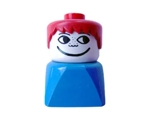 Duplo 2 x 2 x 2 Figure Brick Early, Male on Blue Base, Red Hair, Freckles Image