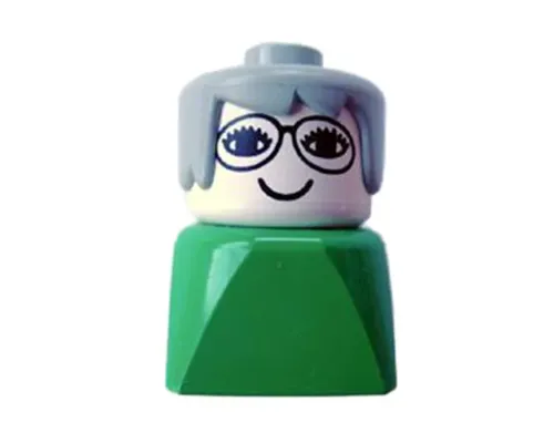 Duplo 2 x 2 x 2 Figure Brick Early, Female on Green Base, Gray Hair, Glasses (Grandmother) Image