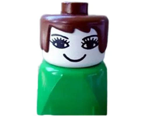 Duplo 2 x 2 x 2 Figure Brick Early, Female on Green Base, Brown Hair, Eyelashes Image