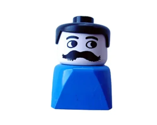 Duplo 2 x 2 x 2 Figure Brick Early, Male on Blue Base, Black Hair, Moustache Image