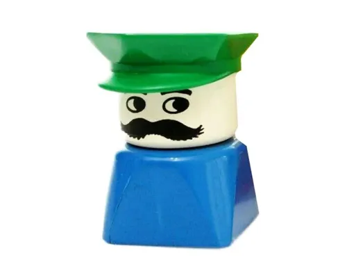 Duplo 2 x 2 x 2 Figure Brick Early, Male on Blue Base, Green Police Hat Image