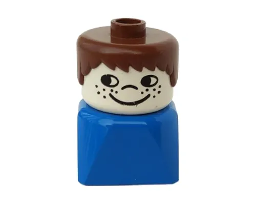 Duplo 2 x 2 x 2 Figure Brick Early, Male on Blue Base, Brown Hair, Cheek Freckles Image