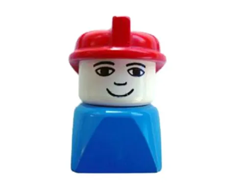 Duplo 2 x 2 x 2 Figure Brick Early, Male on Blue Base, Red Hat (Firefighter) Image