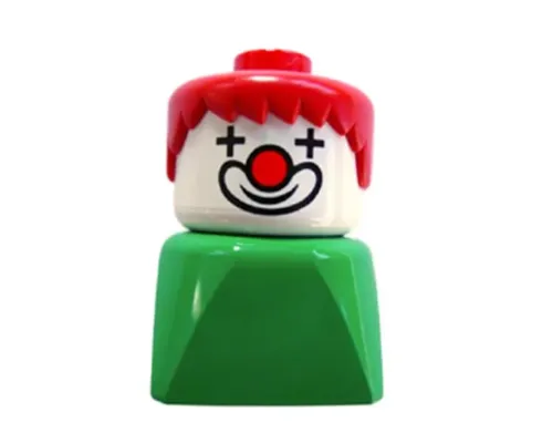 Duplo 2 x 2 x 2 Figure Brick Early, Clown on Green Base, Red Hair Image