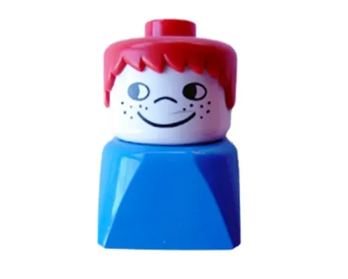 Duplo 2 x 2 x 2 Figure Brick Early, Male on Blue Base, Red Hair, Cheek Freckles Image