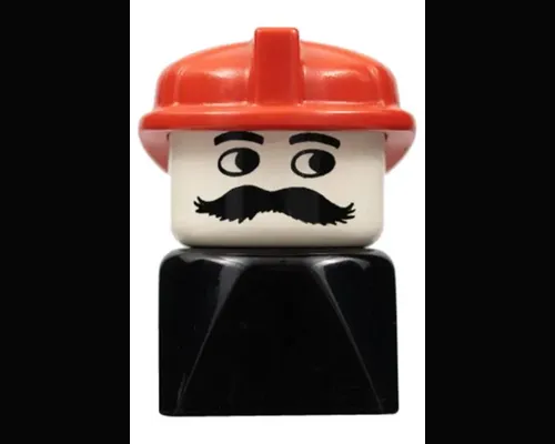 Duplo 2 x 2 x 2 Figure Brick Early, Male on Black Base, Moustache, Red Hat (Firefighter) Image