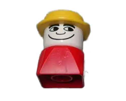 Duplo 2 x 2 x 2 Figure Brick Early, Male on Red Base, Yellow Derby Hat Image