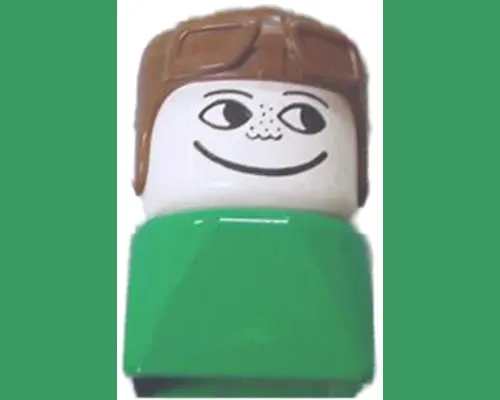 Duplo 2 x 2 x 2 Figure Brick Early, Male on Green Base, Brown Aviator Hat Image