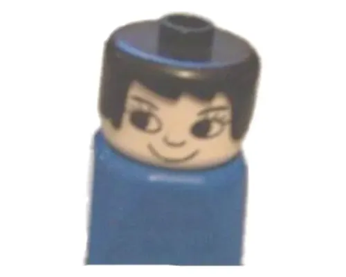 Duplo 2 x 2 x 2 Figure Brick Early, Female on Blue Base, Black Hair, Eyelashes, Nose Image