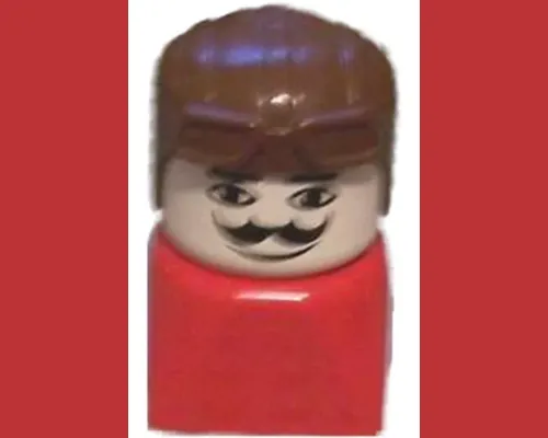 Duplo 2 x 2 x 2 Figure Brick Early, Male on Red Base, Brown Aviator Hat, Moustache Image