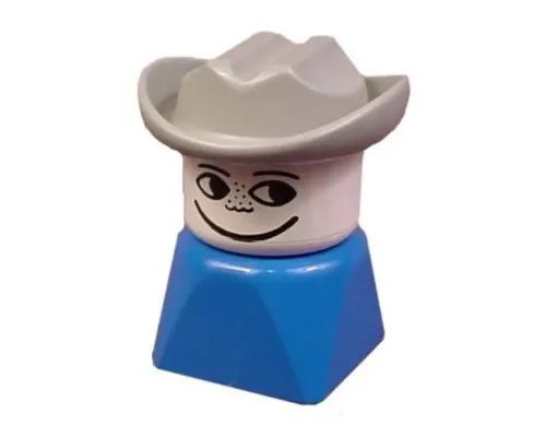 Duplo 2 x 2 x 2 Figure Brick Early, Male on Blue Base, Light Gray Western Hat, Freckles Image