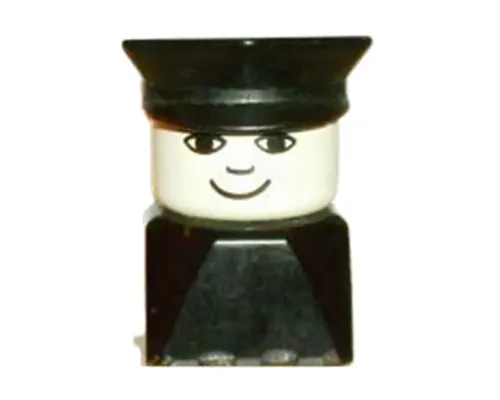 Duplo 2 x 2 x 2 Figure Brick Early, Male on Black Base, Black Police Hat, Small Smile Image