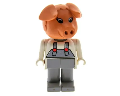 Fabuland Pig - Patricia Piglet (Pat), Light Gray Legs / Overalls, White Top Image