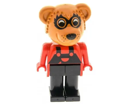 Fabuland Bear - Ricky Raccoon, Black Legs / Overalls, Red Top, Small Eyes Mask Image