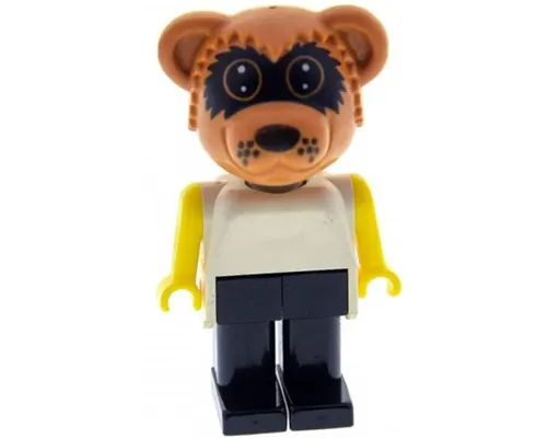 Fabuland Bear - Ricky Raccoon, Black Legs, White Top, Yellow Arms, Large Eyes Mask Image