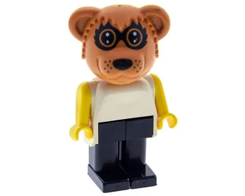 Fabuland Bear - Ricky Raccoon, Black Legs, White Top, Yellow Arms, Small Eyes Mask Image