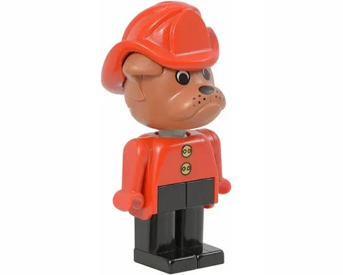 Fabuland Bulldog - Barty Bulldog (Fire Chief), Brown Head, Red Fire Helmet, Black Legs, Buttons Image