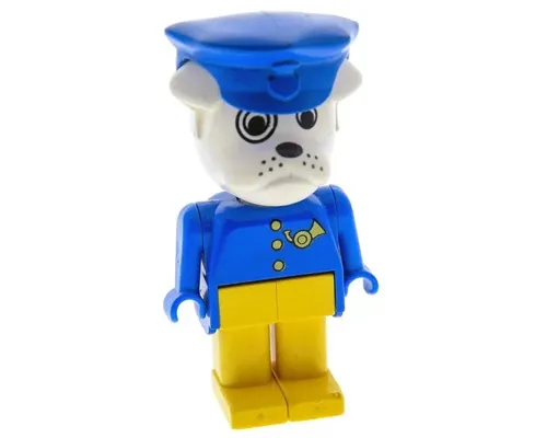 Fabuland Bulldog - Boris Bulldog (Postman), White Head, Blue Hat and Top with Horn and Buttons Image