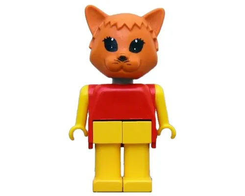 Fabuland Cat - Charlie Cat, Brown Head, Yellow Legs and Arms, Red Top Image