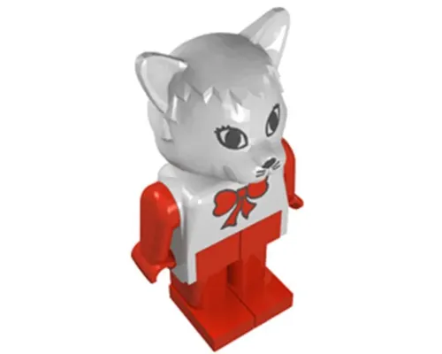 Fabuland Cat - Catherine / Cathy Cat (Cook), White Head and Top with Red Bow Image