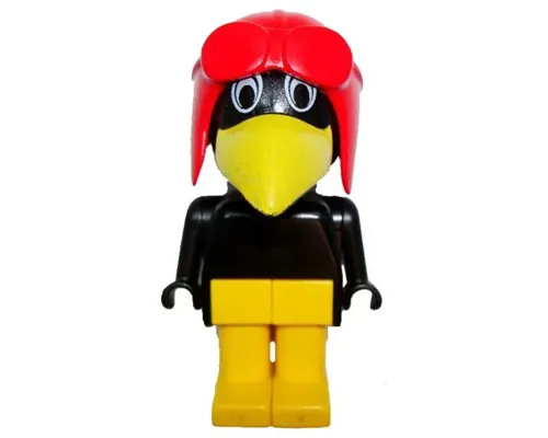 Fabuland Bird - Charlie / Joe Crow, Black Head, Red Pilot Helmet, White Eyes Image