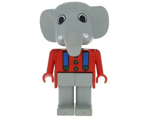 Fabuland Elephant - Edward Elephant, Light Gray Legs, Red Top and Arms, Blue Braces Image