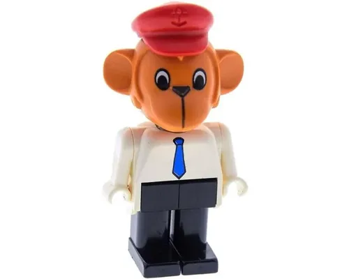 Fabuland Monkey - Mike Monkey (Chauffeur), Brown Head, Blue Tie, Red Hat Image