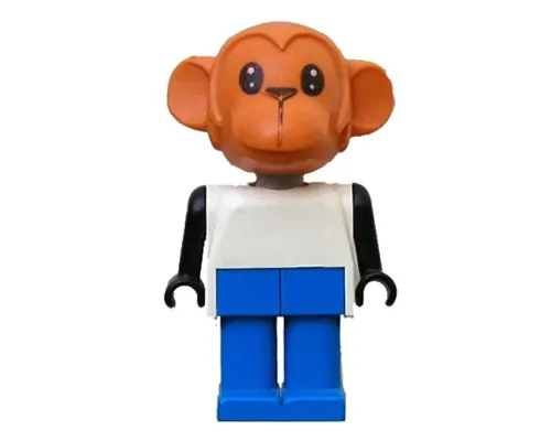 Fabuland Monkey - Mike Monkey, Brown Head, Blue Legs, White Top, Black Arms Image