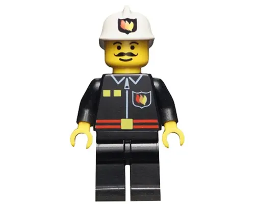 Fire - Flame Badge and 2 Buttons, Black Legs, White Fire Helmet with Fire Logo Image