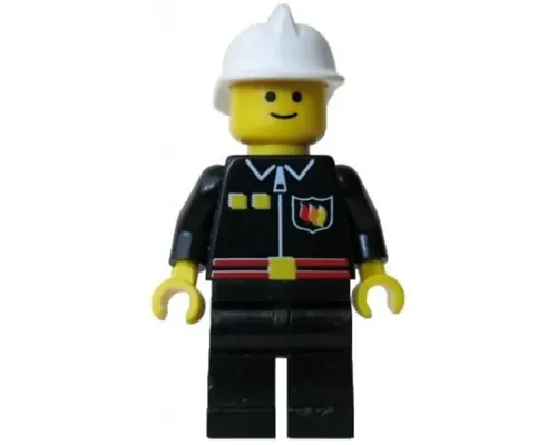 Fire - Flame Badge and 2 Buttons, Black Legs, White Fire Helmet, Black Legs, Smile Image