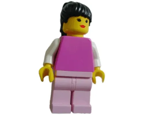 Plain Dark Pink Torso with White Arms, Pink Legs, Black Ponytail Hair Image