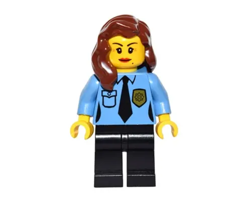 Police - Female Officer, Black Legs, Reddish Brown Hair Mid-Length with Part over Right Shoulder, Crow's Feet and Beauty Mark Image