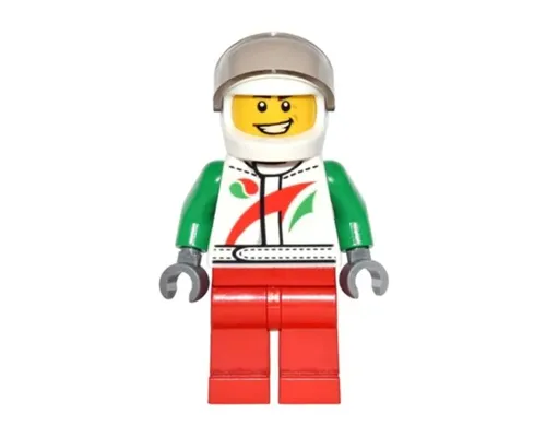 Octan - Jacket with Red and Green Stripe, Red Legs, White Helmet, Trans-Brown Visor, Crooked Smile and Laugh Lines Image