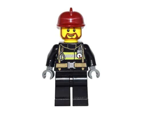 Fire - Reflective Stripes with Utility Belt, Black Legs, Dark Red Fire Helmet, Brown Beard Rounded Image