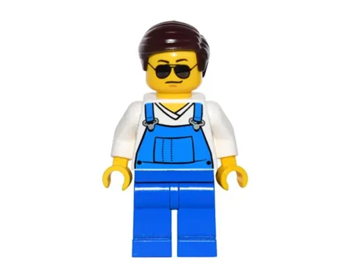 Overalls Blue over V-Neck Shirt, Blue Legs, Dark Brown Smooth Hair, Black and Silver Sunglasses, Black Eyebrows Image