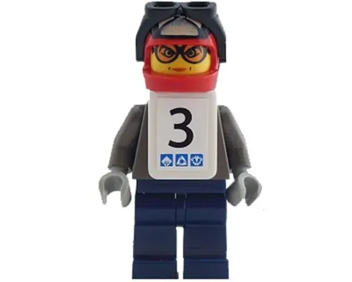 Snowboarder, Dark Gray Shirt, Dark Blue Legs, White Vest, Number 3 Sticker on Both Sides Image