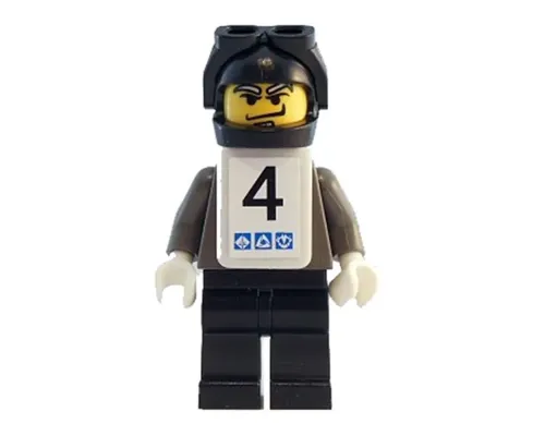 Snowboarder, Dark Gray Shirt, Black Legs, Black Helmet, White Vest, Number 4 Sticker on Both Sides Image